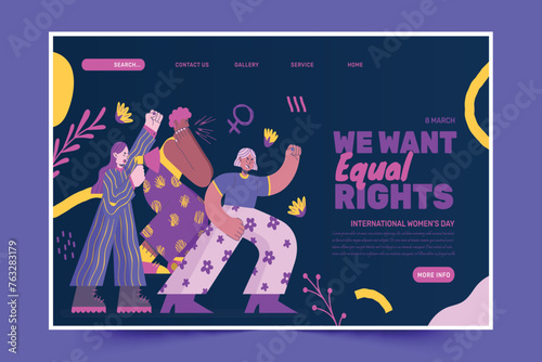 flat international women s day landing page template design vector illustration