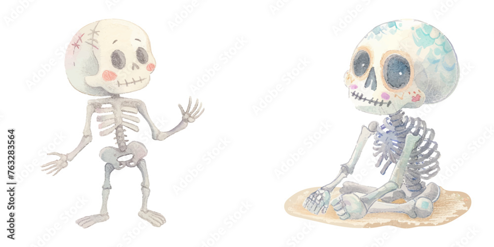 cute skeleton watercolour vector illustration cute skeleton watercolour vector illustration