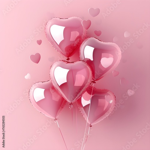 Romantic Pink Heart-Shaped Helium Balloons: Perfect Décor for Valentine's Day or Wedding Party on Pastel Pink Background photo