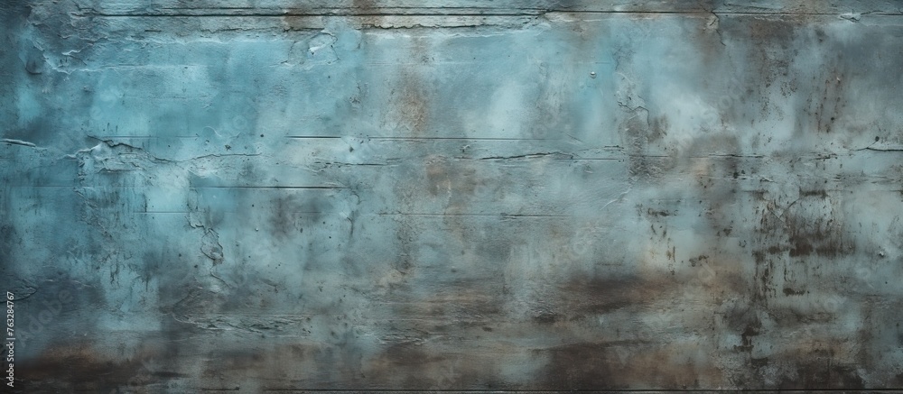A close up of a concrete wall in shades of blue and brown, featuring a pattern of rectangles. The electric blue accents contrast with the darkness, while grass and transparent materials add texture