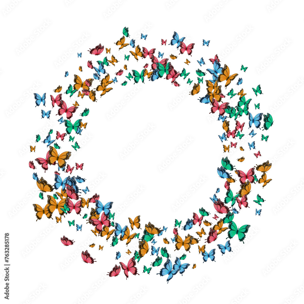 Multi-colored butterflies flying in a circle on a white background. Vector illustration. Multi-colored butterflies flying in a circle on a white background. Vector illustration.