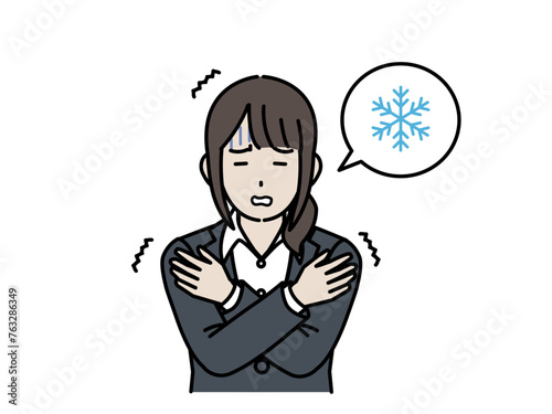 冷え性、寒がる女性会社員のイラスト