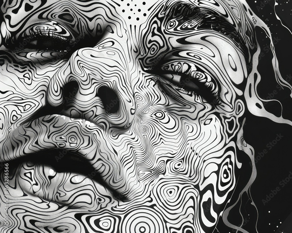 Stippling art digitally created to form complex patterns and textures with dots,