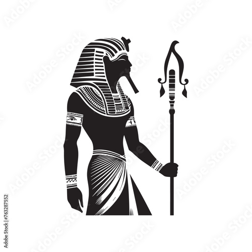 Captivating Pharaoh Seti Silhouette - Entrancing Viewers with the Mystique and Intrigue of Ancient Egypt Through Detailed Illustration - Minimallest Pharaoh Seti Vector