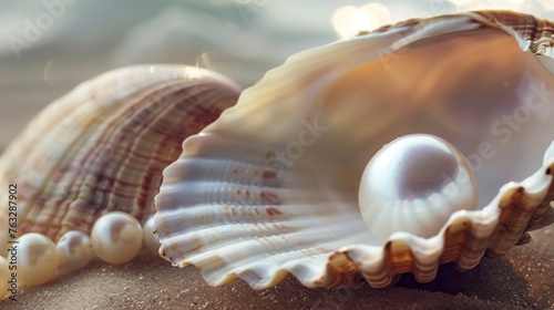White pearl delicately placed in a seashell