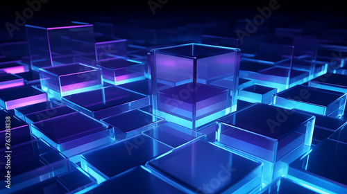 Futuristic Neon Glowing Cubes – Digital Abstract Background