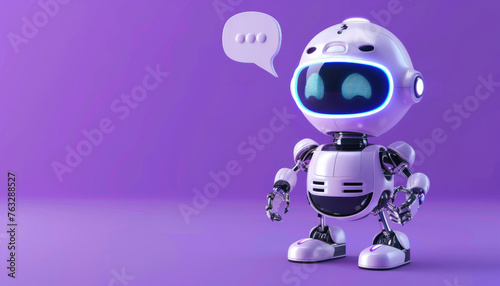 cute robot assistant on background of speech bubble or chat icon, purple background by AI generated image © chartchai