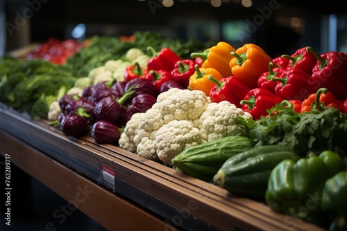 Fototapeta Naklejka Na Ścianę i Meble -  Fresh and clean healthy fruits and vegetables on the shelf in the supermarket