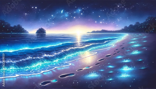 Watercolor painting of a Glowing Beach