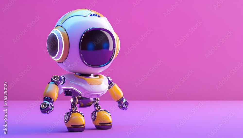cute robot assistant on background of speech bubble or chat icon, purple background by AI generated image cute robot assistant on background of speech bubble or chat icon, purple background by AI generated image