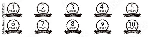 Years and lifetime warranty label icon set. Vector on isolated transparent background.