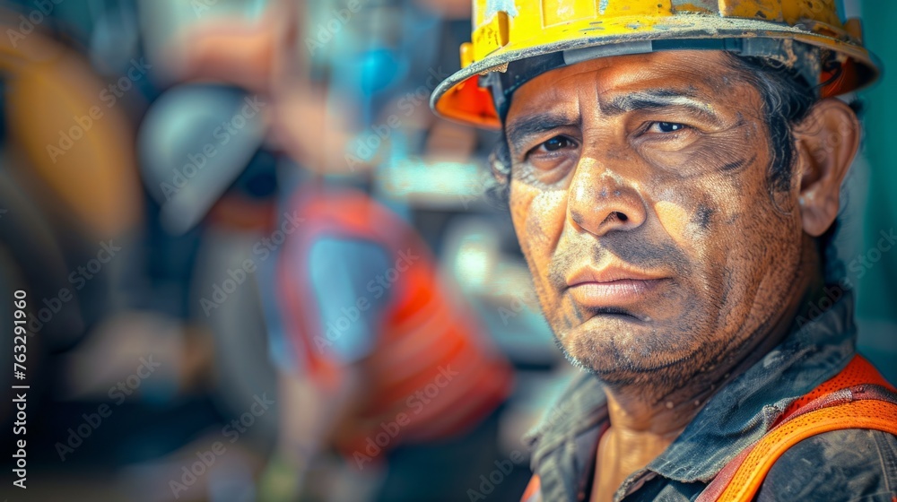 A man dedicated to safety and professionalism, wearing a hard hat and safety gear on an industrial site