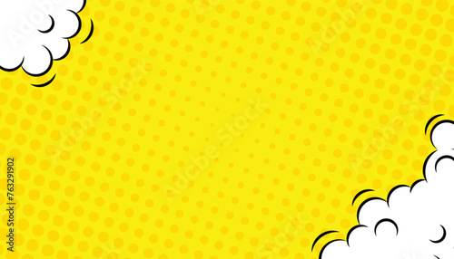 Blank comic cartoon pop art background with cloud and star illustration, comic art with yellow background design, comic book style