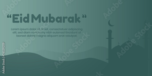 Eid al-Fitr background with mosque silhouette, suitable for banner, greeting card, web banner