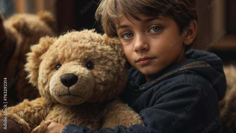 Cute little boy hugs a teddy bear Cute little boy hugs a teddy bear
