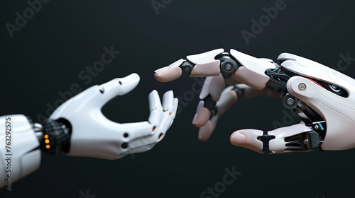 a pair of intelligent robots holding hands