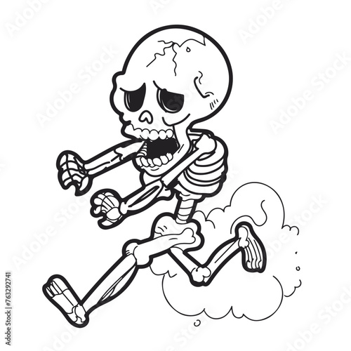 skeleton running vector illustrations. outline style. drawing line art.