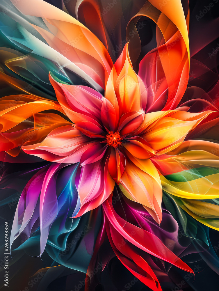 Abstract Light Flowers. Generated Image. A digital rendering of many abstract vector shapes of many colors that have a floral appearance. Abstract Light Flowers. Generated Image. A digital rendering of many abstract vector shapes of many colors that have a floral appearance.