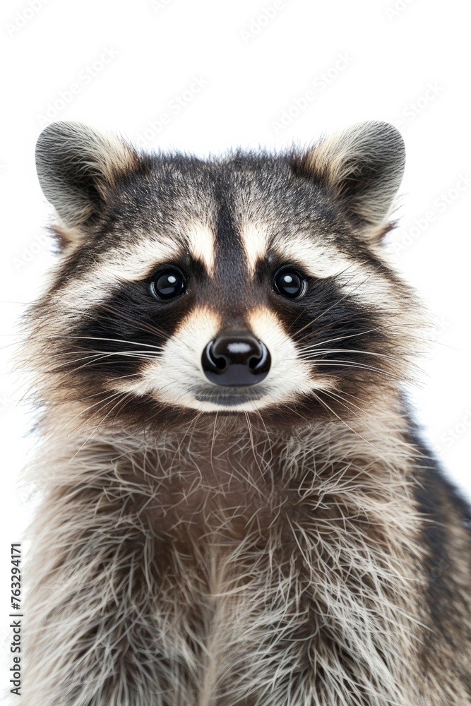 Cute Funny Raccoon Portrait on White Background