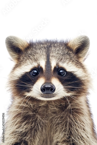 Cute Funny Raccoon Portrait on White Background