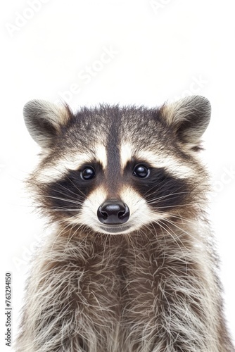 Cute Funny Raccoon Portrait on White Background
