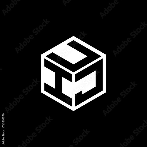 IJU letter logo design with black background in illustrator, cube logo, vector logo, modern alphabet font overlap style. calligraphy designs for logo, Poster, Invitation, etc. photo