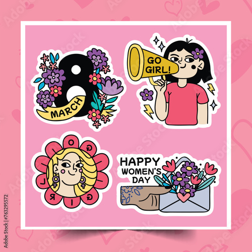 hand drawn international women s day badges collection design vector illustration