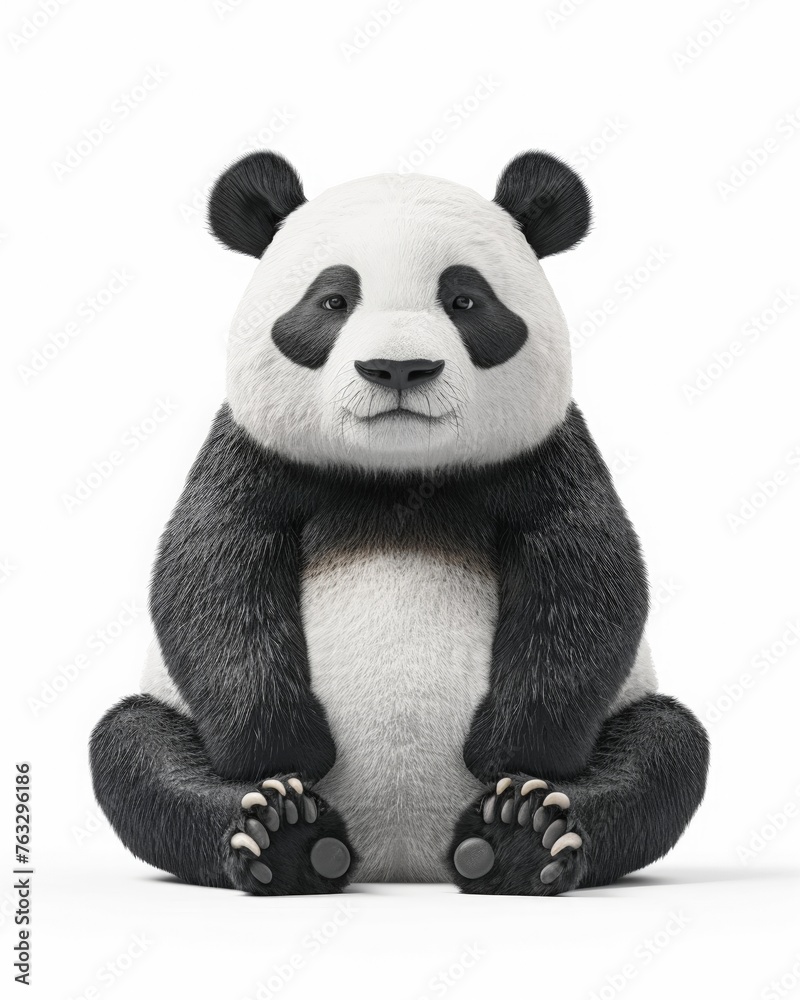 Panda Bear Sitting in Center of All-White Background Panda Bear Sitting in Center of All-White Background