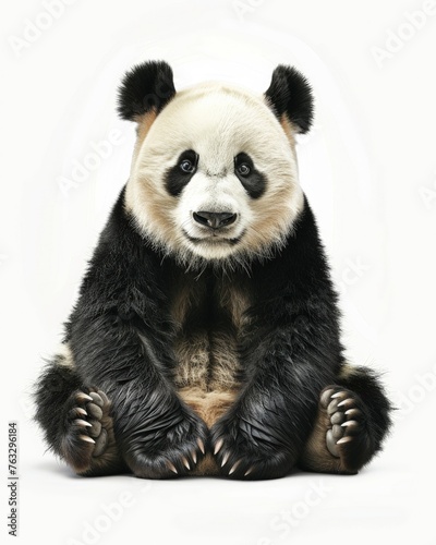 Panda Bear Sitting in Center of All-White Background