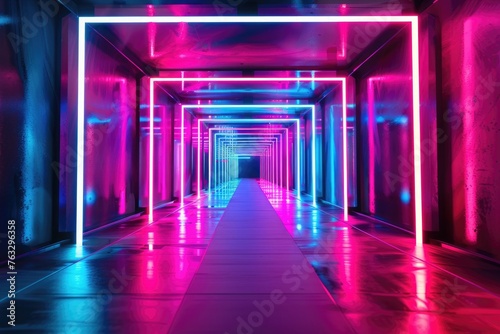 Abstract neon light geometric background. Glowing neon lines. by AI generated image