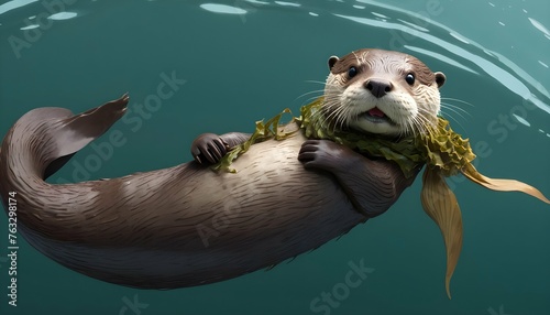 An Otter With A Piece Of Kelp Wrapped Around Its B Upscaled 2 photo