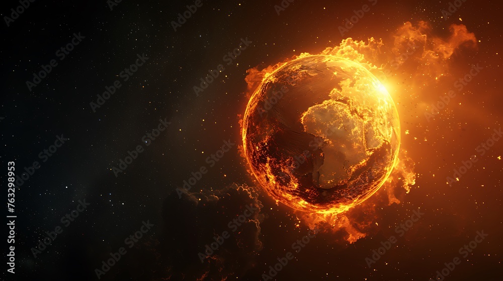 Burning Planet Earth represents climate change Burning Planet Earth represents climate change