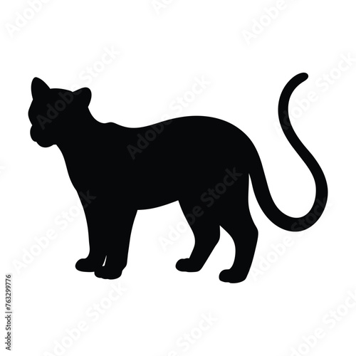 silhouette of a jaguarundi on white