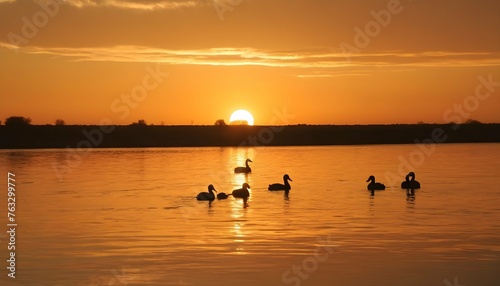 Ducks With Their Silhouettes Against A Golden Suns Upscaled 4