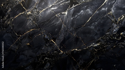 Sophisticated and deluxe abstract black marble stone texture with golden veins, glossy black marble for wallpaper background