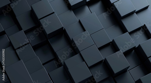 Monochromatic image featuring a seamless pattern of 3D black cubes on a textured background