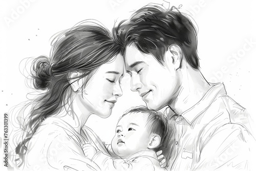 Family Embrace Illustration on White Background