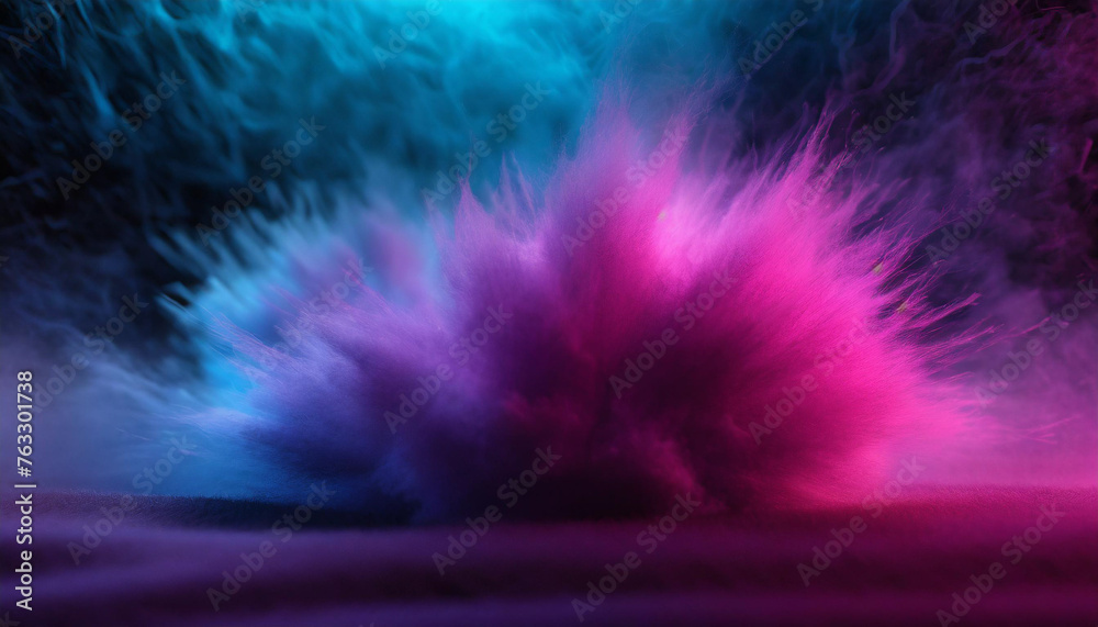 Fototapeta premium Smoke explosion with light in the middle, smoke and magic around. A pink purple blue soft focus background.poster concept.