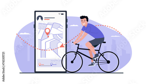 Concept illustration of bicycle rental. Vector flat style illustration.