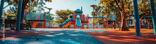 Bright and playful children's playground, community gathering space, childhood adventure and active social development photo