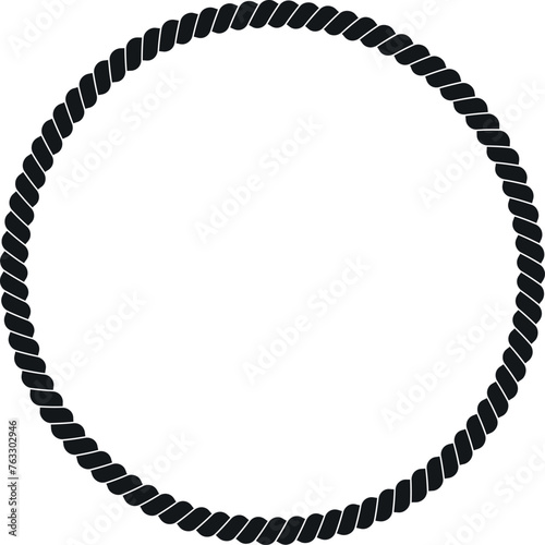 Round rope frame nautical decorative border black minimalist vector flat illustration