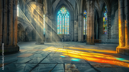 A large, empty church with stained glass windows