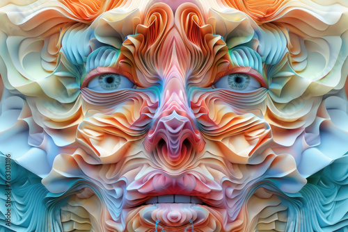 A colorful face with a nose and mouth