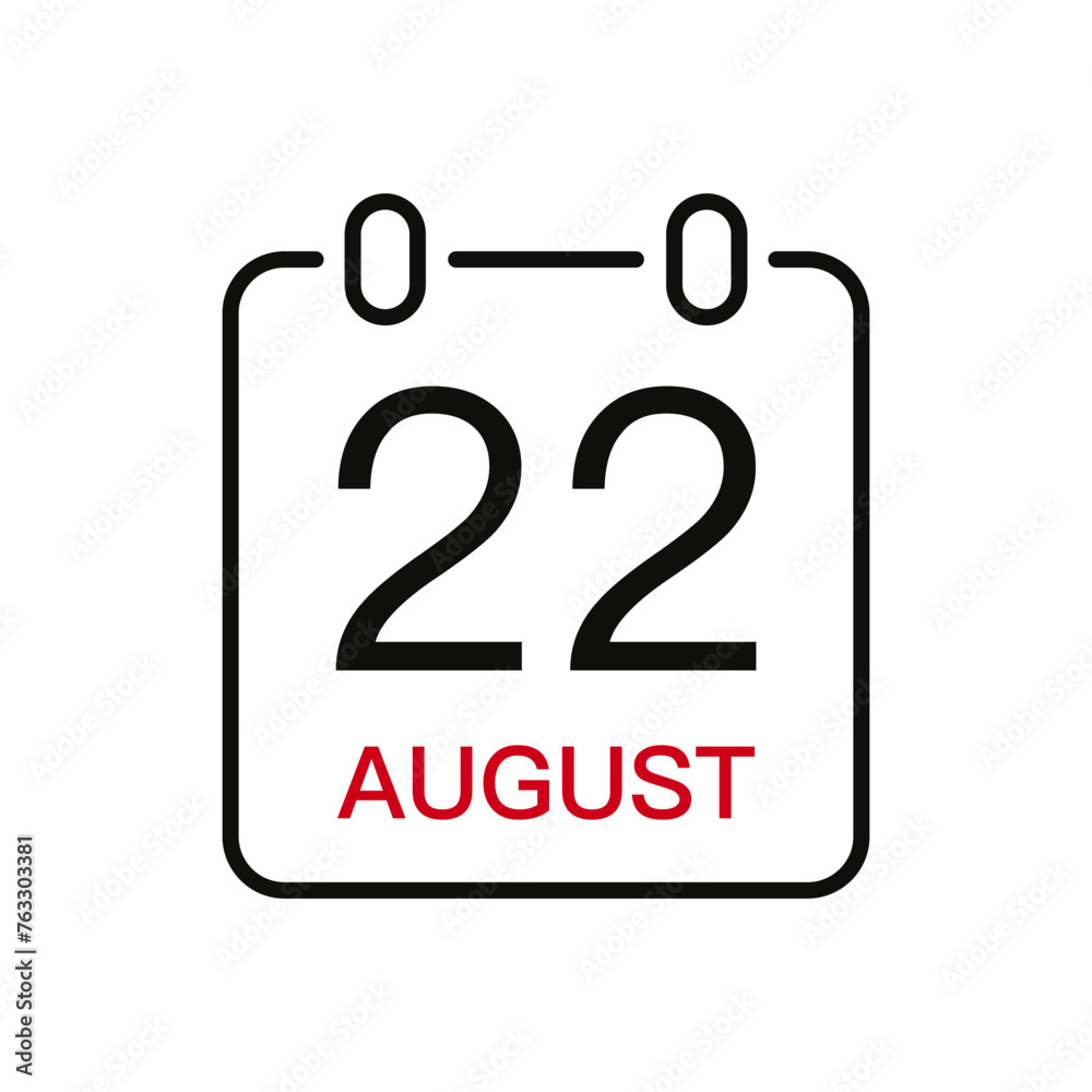 August 22 date on the calendar, vector line stroke icon for user interface. Calendar with date, vector illustration. August 22 date on the calendar, vector line stroke icon for user interface. Calendar with date, vector illustration.
