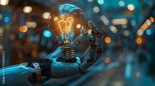 Futuristic image of humanrobot interaction with a brai. Concept Futuristic Technology, Human-Robot Interaction, Brain Interfaces, Sci-Fi Concept, Artificial Intelligence photo