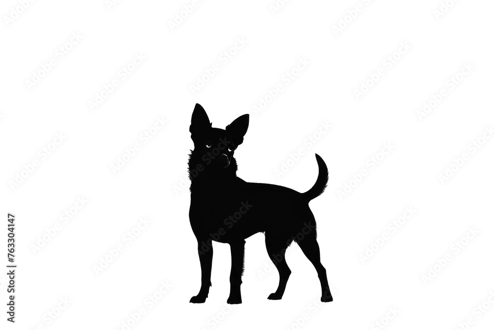 Single chihuahua silhouette, high-quality stock illustration, centered focus, stark contrast against a pure white background, isolation, black outline, contrasting textures, digital render