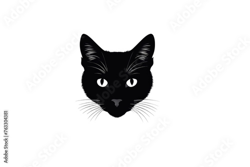 Stock illustration, black silhouette, cat head, centered, isolated white background, minimalist design, high contrast, clean lines, ultra fine detail, vector graphic, digital render