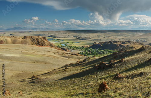Dry Mongolian landscapes of the south of Altai, summer travel
