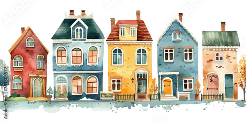 Colorful Watercolor European Townhouses vector  © M