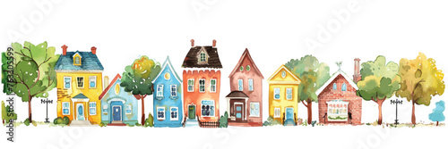 Colorful Row of Watercolor Houses vector
